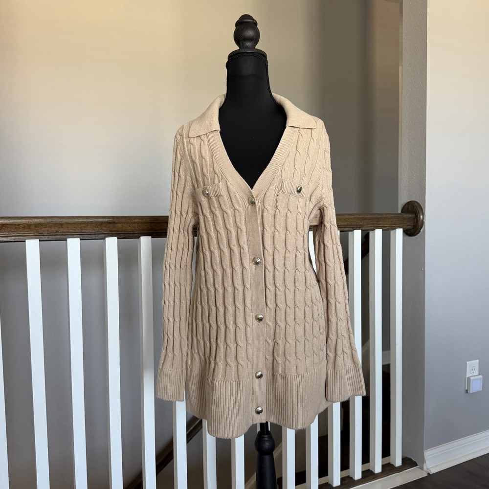 TALBOTS Plus NWT Long Sleeve 1X Cardigan Sweater Beige Old Money Preppy Office